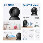 Tapo 2K Pan Tilt Security Camera for Baby Monitor, Dog Camera,C211(2-Pack) | Motion Detection, 2-Way Audio Siren, Night Vision, Cloud &SD Card Storage, Works with Alexa & Google Home, Black