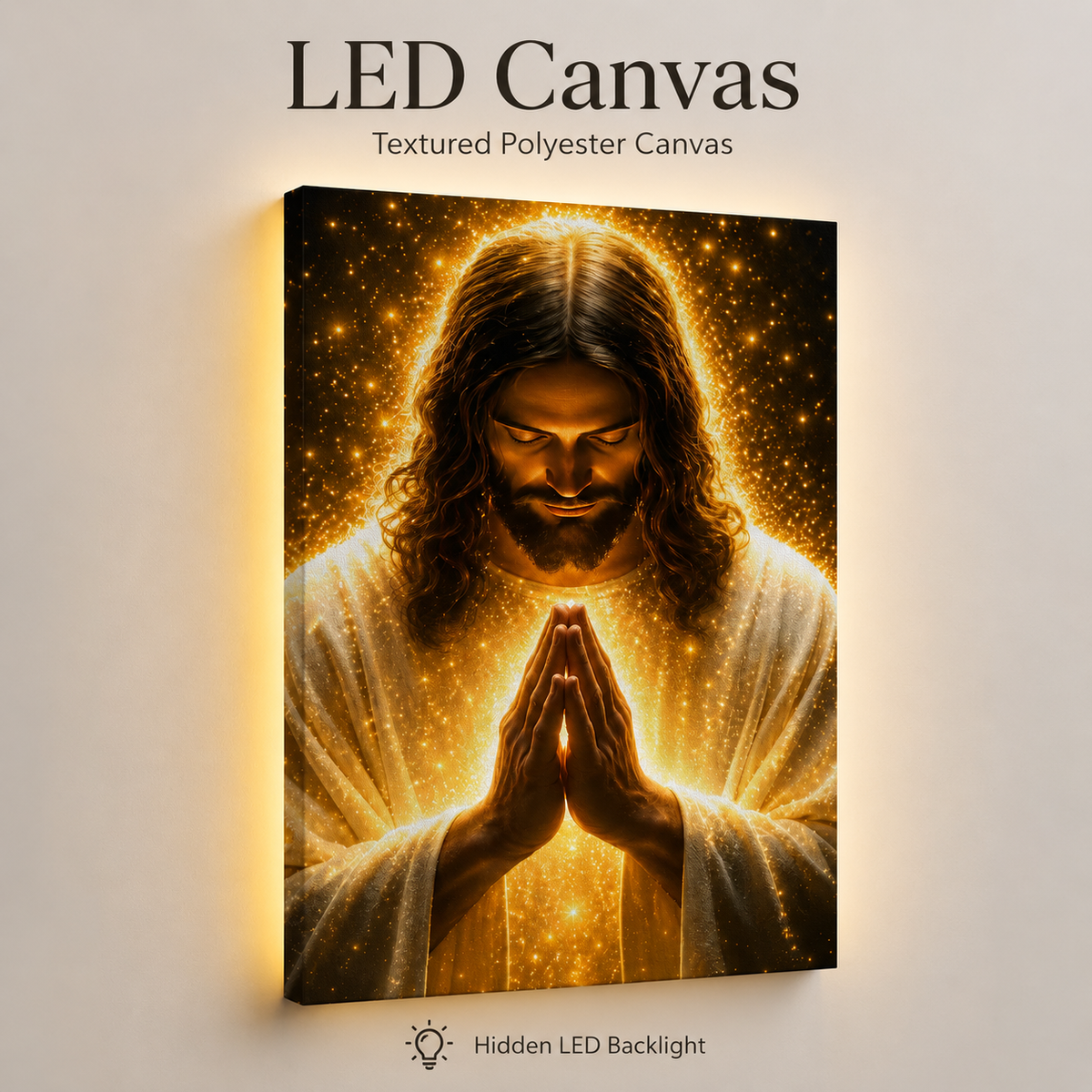 LED Radiant Praying Jesus Canvas/Mica – Glowing Christian Wall Art with Hidden Backlight