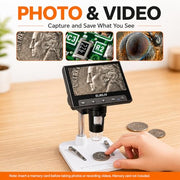 Elikliv Microscope, Digital Coin Microscope 1000x with Lights, EDM4, 4.3'' | 8 Adjustable LED Lighting, 720P LCD Microscope, Built-in Rechargeable Battery, Take Photos/Videos, Windows/MacBook Compatible