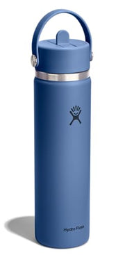 Hydro Flask Water Bottle - Insulated Stainless Steel - Wide Straw Lid, Non Spill, Leakproof in 24 Oz Harbor Blue
