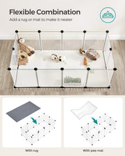 SONGMICS Pet Playpen with Floor, Small Animal Playpen | Pet Fence Indoor, DIY Plastic Enclosure for Guinea Pigs, Bunny, Hamsters, 49.2 x 24.8 x 16.5 Inches, White ULPC001W01