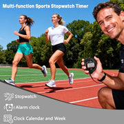 PULIVIA Stopwatch Timer, Digital Stop-Watch for Sports, Black | Multi-function Stopwatch with Single Split/Lap Timing, Button Beep Alarm Clock, Ideal for Coaches Kids PE-teacher
