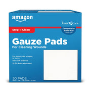 Amazon Basic Care Gauze Pads, 4x4" Sterile Medical Wound Dressing Sponges, 12-Ply, Extra Absorbent, for Cleaning, Covering & Cushioning Cuts & Minor Injuries, 50 Count, 1-Pack (Previously All Health)