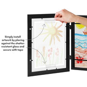 Americanflat 8.5x11 Changeable Kids Art Frame 2-Pack - Black | Holds 100 art pieces, magnetic front door, built-in keyholes for wall display, stores finished artwork