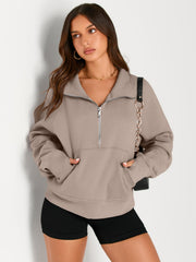 AUTOMET Womens Sweatshirts Half Zip Fleece Pullover Fall Outfits | Fall Fashion Clothes 2026,Cropped Sweatshirt,Cute Y2k Tops,Quarter Zipper Clothes,Winter Loungwear Outfits
