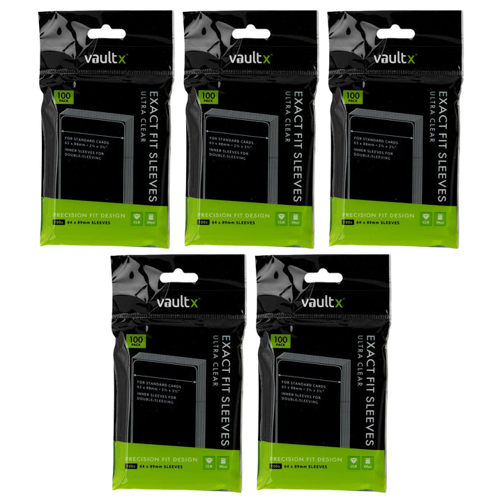 Vault X Exact Fit Inner Sleeves (500 Pack) Clear for Trading Cards | Double-sleeve cards inside toploaders & holders. Perfect-fit clear inner sleeves, acid-free. 500-pack, archival-safe.