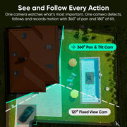 WYZE Duo Cam Pan Indoor/Outdoor IP65 2K 360° Pan/Tilt Smart Home Security Camera with Color Night Vision, Compatible with Alexa & Google Assistant, White