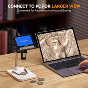 Elikliv Microscope, Digital Coin Microscope 1000x with Lights, EDM4, 4.3'' | 8 Adjustable LED Lighting, 720P LCD Microscope, Built-in Rechargeable Battery, Take Photos/Videos, Windows/MacBook Compatible