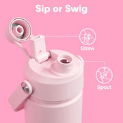 ENCOOL Insulated Water Bottle with Straw Stainless Steel Water Bottle, Leak-Proof, BPA-Free, Double Wall Vacuum Keeps Cold for 24 Hours for Sports, Travel, School (26 oz, Cotton Candy)