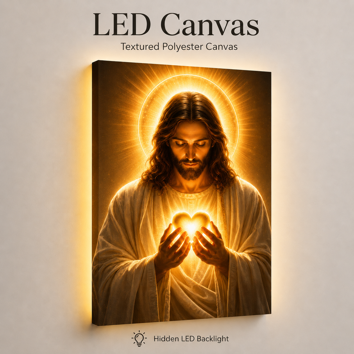 LED Sacred Heart of Jesus Canvas/Mica – Glowing Christian Wall Art with Hidden Backlight