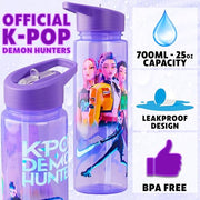 KPop Demon Hunters Get Trend 25oz Water Bottle with Straw for Kids, Purple | Leak-Proof Lid Tumbler, Reusable Plastic Water Bottle with Handle for School, Home, Travel, BPA-Free, Huntrix Gifts for Girls