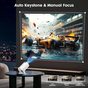 [Built-in Apps] Mini Projector with Wifi and Bluetooth 1080P Supported | Portable Small Projector with Android 14, 180° Rotation/Manual Focus/Auto Keystone, Compatible with HDMI/USB/Smartphone