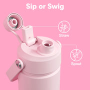 ENCOOL Insulated Water Bottle with Straw Stainless Steel Water Bottle, Leak-Proof, BPA-Free, Double Wall Vacuum Keeps Cold for 24 Hours for Sports, Travel, School (26 oz, Cotton Candy)