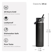 Hydro Flask Water Bottle - Insulated Stainless Steel - Wide Straw Lid, Non Spill, Leakproof in 24 Oz Harbor Blue