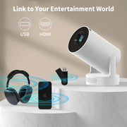 Mini Portable Projector with Bluetooth 5.4 and WiFi 6, 4K Support | HY300 Ultra Projector,220 ANSI,210° Rotation,Auto Keystone Correction,5watt Sound Base Speaker