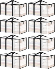 ukeetap 8 Pack Extra Large Clothes Storage Bins with Lids, Clear | Storage Bags with Reinforced Handles & Heavy-Duty Zippers, Moving Bags Boxes Totes for Clothes Packing, Dorms, College