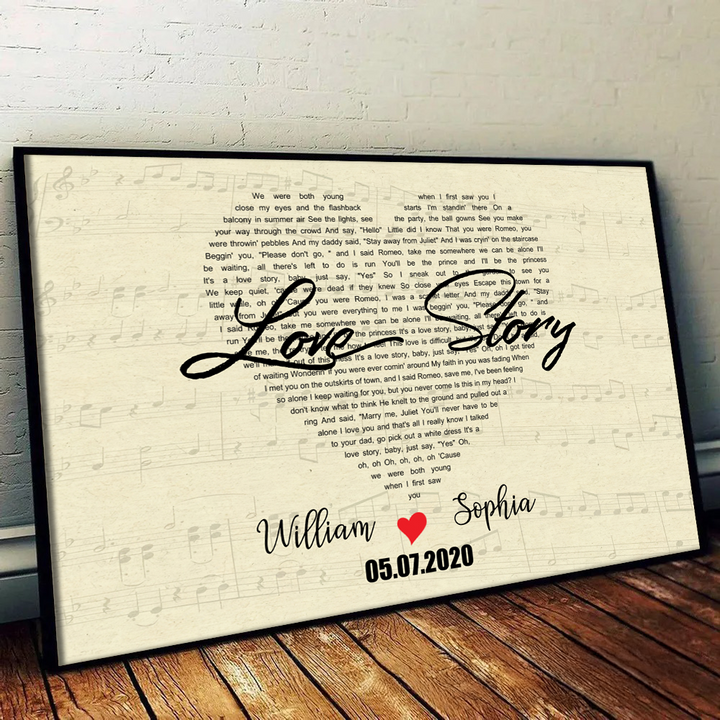 Couple's Anniversary Song Lyrics Canvas: Custom Heart Shaped First Dance Wall Art - Meaningful Wedding or Valentine's Day Gift for Husband & Wife