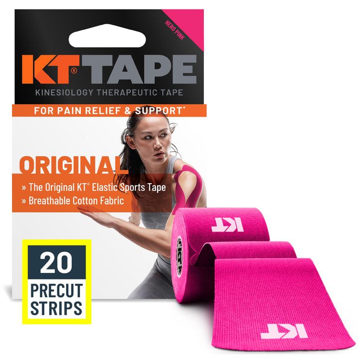KT Tape, Original Cotton, Elastic Kinesiology Athletic Tape, 20 Count, 10” Precut Strips, Pink