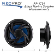 RecPro RV 6" Water Resistant Exterior Speaker (Black with Blue Accent) | Flush Mount, 35 Watts, 4 ohms, 0.6 lbs