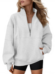 AUTOMET Women's Quarter Zip Oversized Sweatshirt Fleece Mock Neck Pullover | Half Zip, Front Pockets, Thumb Holes, Loose Mock Turtleneck Hoodies, Cozy Jackets, 2026 Fall Outfits, Winter Teacher Clothes