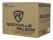Rockville RKL80MB 8" Black 2-Way Marine Boat LED Speakers Pair | 900W Peak / 200W RMS, 4 Ohm, IP66 Waterproof, Red/Blue Beat-Sync LEDs, 40Hz-20kHz, Includes 16.4 Ft Wire and Grilles
