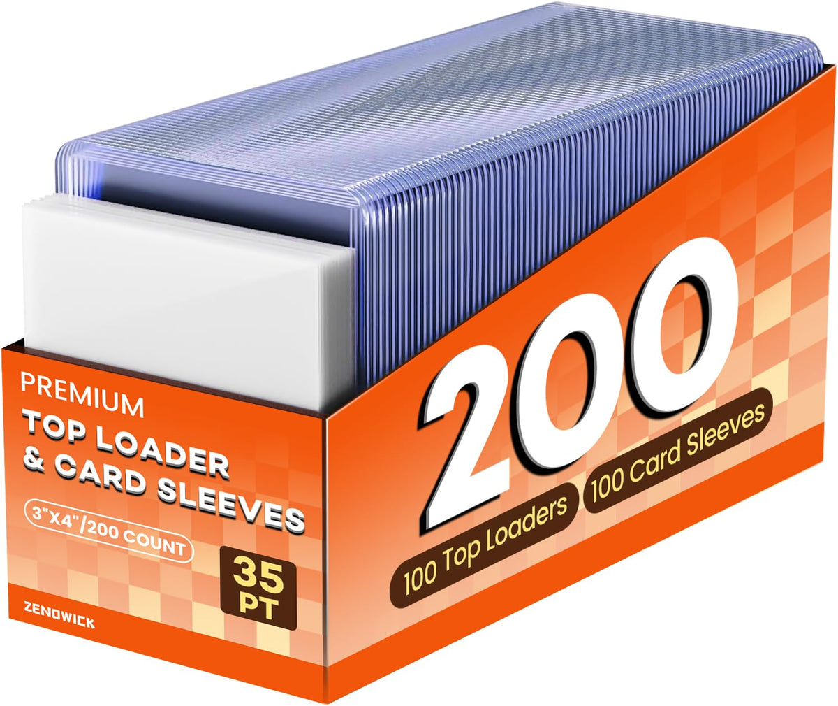 200 Card Sleeves Top Loaders for Cards, 3" x 4" Hard Plastic Toploaders | Baseball Card Protectors, Trading Card Holder for Trading Sports Football Game Cards (100 Toploaders + 100 Penny Sleeves)