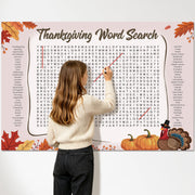 WBCPATY Giant Thanksgiving Word Search Poster, 53" X 36" Jumbo Holiday Word Find Wall Poster, Wall Game with 64 Words for Family Holiday Party Activity