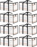 ukeetap 8 Pack Extra Large Clothes Storage Bins with Lids, Clear | Storage Bags with Reinforced Handles & Heavy-Duty Zippers, Moving Bags Boxes Totes for Clothes Packing, Dorms, College