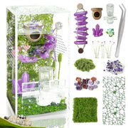 Jumping Spider Enclosure,DIY Insects Habitat,Small Reptile Terrarium Glass House Accessories Set,with Jumping Bridge Hide Water Feeder (Purple)
