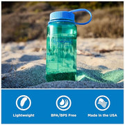 Nalgene 16 oz Wide Mouth Water Bottle, Thrill & Motion, Endive w/Fuschia Purple