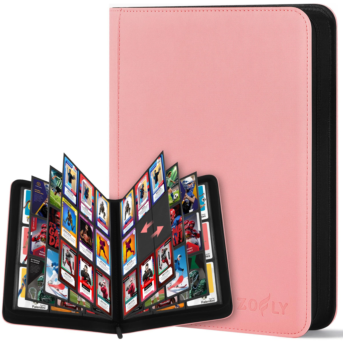 Zofly 9 Pocket Card Binder, Premium Zip Trading Card Binder 540 Cards, Pink | 540 Capacity Side-Loading Card Storage Album in 30 pages, Pink PU Card Collection Binder for Gifts, TCG, MTG, Sport Cards