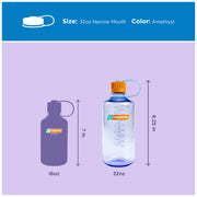 Nalgene 32 oz Narrow Mouth Water Bottle, Amethyst | BPA-Free, Durable & Lightweight, Leak Proof, Dishwasher Safe, Large Reusable Plastic Bottle for Hiking, Gym, Work & Travel