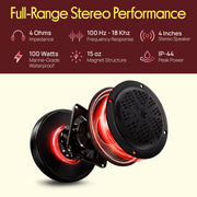 Pyle 4 Inch Dual Marine Speakers - Waterproof and Weather Resistant Outdoor Audio Stereo Sound System with Polypropylene Cone, Cloth Surround and Low Profile Design - 1 Pair - PLMR41B (Black)