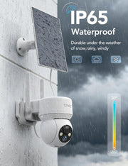 GNCC Solar Security Cameras Wireless Outdoor 2.4G WiFi, SD/Cloud Storage | Solar & Battery 360° Security Cameras, Color Night Vision, PIR Motion Detection, Spotlight & Siren Alarm, IP65 Waterproof