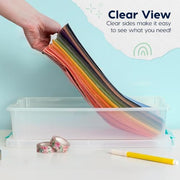 IRIS USA Storage Bins with Lids |Made in USA| 6 Qt - (4-Pack) - Clear | 14"L x 11"W x 3.25"H - Sensory Craft Organizers, Plastic Clip Box Totes, Containers for Paper, Office, Art & Study Supplies