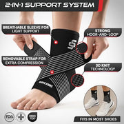 Sleeve Stars Ankle Brace Men & Women Support (Single/M:10"-12"/Black) | Plantar Fasciitis, Adjustable Strap, Sprained Wrap, Customizable Foot Support, Achilles Tendonitis Relief, Compression Sleeve