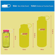 Nalgene 16 oz Wide Mouth Water Bottle, Thrill & Motion, Endive w/Fuschia Purple