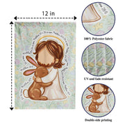 He Is Risen Matthew 28:6 Cute Jesus and Bunny Easter Garden Flag Christian Spring Decor