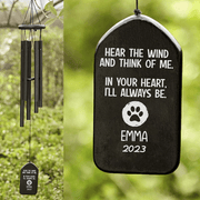 Custom Memorial Gift - Hear The Wind And Think Of Me - Personalized Wind Chimes | Sympathy, Bereavement, Condolence Gift for Pet Loss, Dog & Cat Lover