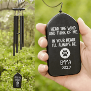 Custom Memorial Gift - Hear The Wind And Think Of Me - Personalized Wind Chimes | Sympathy, Bereavement, Condolence Gift for Pet Loss, Dog & Cat Lover