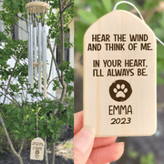 Custom Memorial Gift - Hear The Wind And Think Of Me - Personalized Wind Chimes | Sympathy, Bereavement, Condolence Gift for Pet Loss, Dog & Cat Lover
