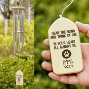 Custom Memorial Gift - Hear The Wind And Think Of Me - Personalized Wind Chimes | Sympathy, Bereavement, Condolence Gift for Pet Loss, Dog & Cat Lover