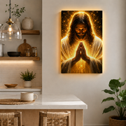 LED Radiant Praying Jesus Canvas/Mica – Glowing Christian Wall Art with Hidden Backlight