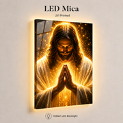 LED Radiant Praying Jesus Canvas/Mica – Glowing Christian Wall Art with Hidden Backlight