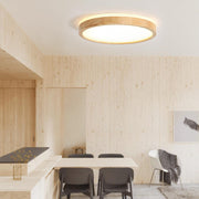 Round LED Wood Flush Mount Light