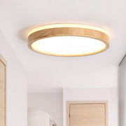 Round LED Wood Flush Mount Light