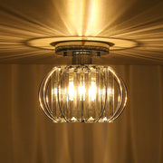 1-Light Dazzled Crystal Round Mini Cage Chrome Semi Flush Mount