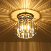 1-Light Dazzled Crystal Round Mini Cage Chrome Semi Flush Mount