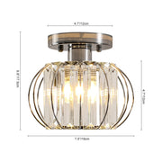 1-Light Dazzled Crystal Round Mini Cage Chrome Semi Flush Mount