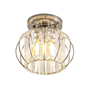 1-Light Dazzled Crystal Round Mini Cage Chrome Semi Flush Mount